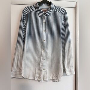 Mossimo Women’s Ombré Blue and White Vertical Stripe Button-Down Shirt